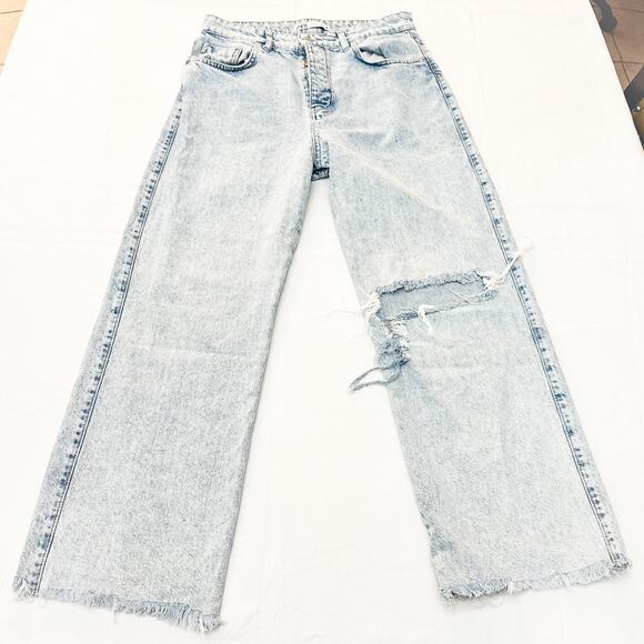 Zara Acid Wash Button Fly Denim Jeans Button Fly Straight Leg Size 8 - Picture 2 of 7